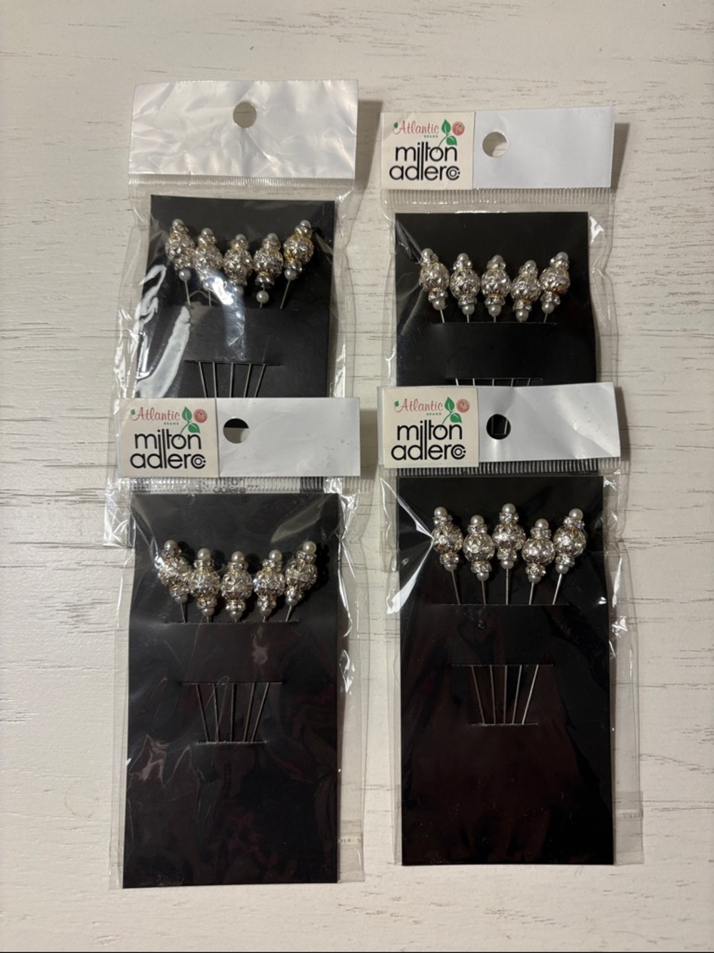 Milton Adler Bridal Pearl & Crystal Hair Pins - Silver